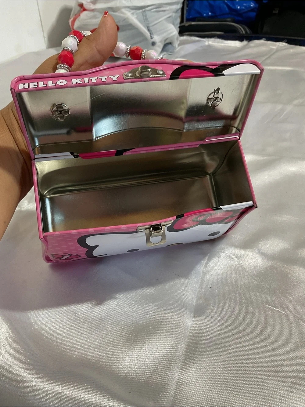 Hello Kitty Pink Tin Purse with Beaded Handle
